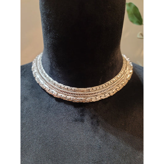 Women's Sleek Silver Multi-Strand Necklace with Statement Clasp Elegant Design