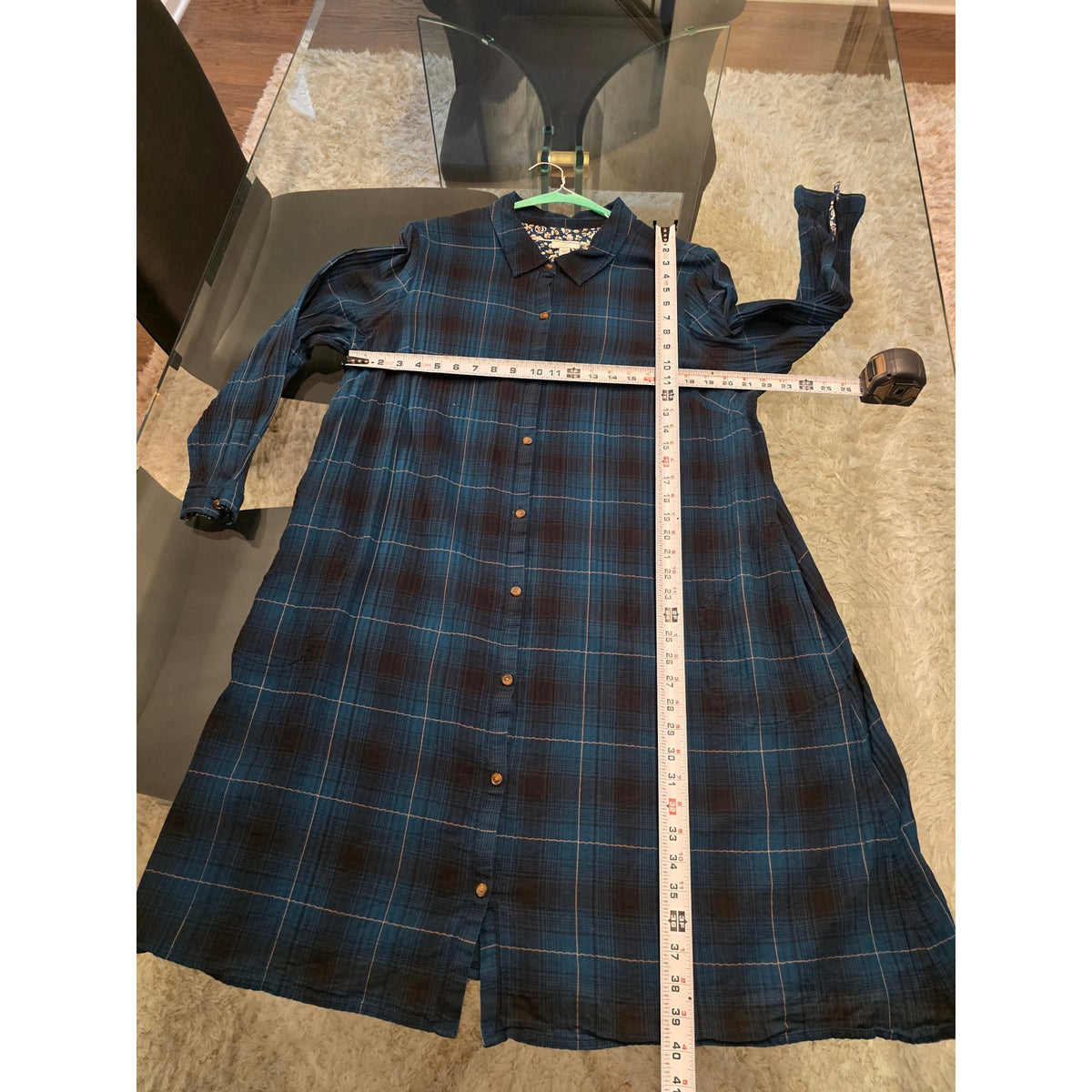 J. Jill Shirt Dress 2X Navy Blue Cotton Plaid Pleated Collared Casual Button-Up