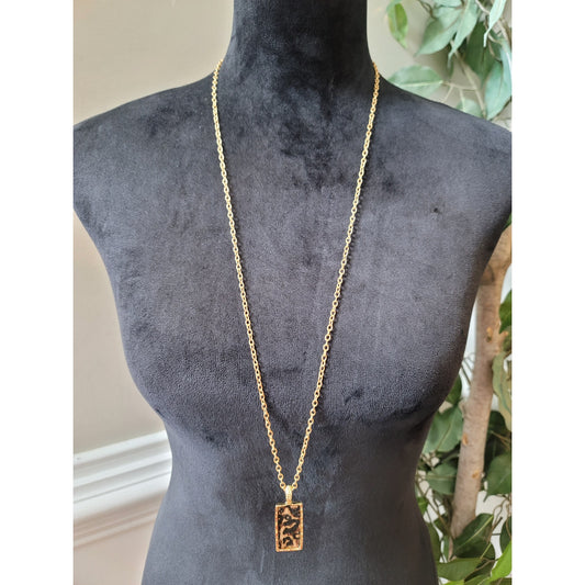 Women's Gold Chain Necklace With Rectangle Leopard Print Pendant Fashion Jewelry