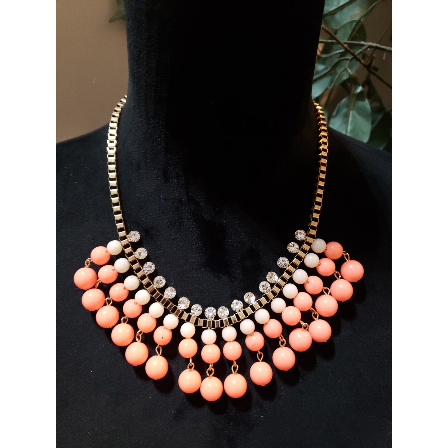 Pink Gold Tone Pearl Beaded Bib Boho Sunflower Statement Chunky Necklace