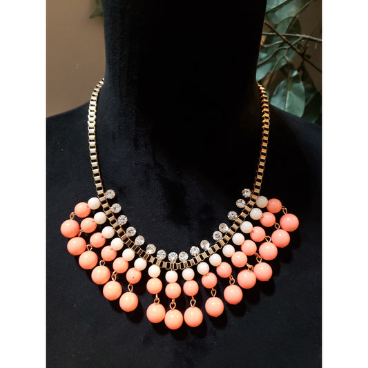Pink Gold Tone Pearl Beaded Bib Boho Sunflower Statement Chunky Necklace