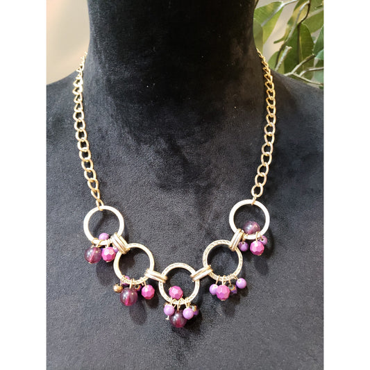 Women Gold Purple Statement Necklace Chain Beaded Hoop Charm Fashion Jewelry
