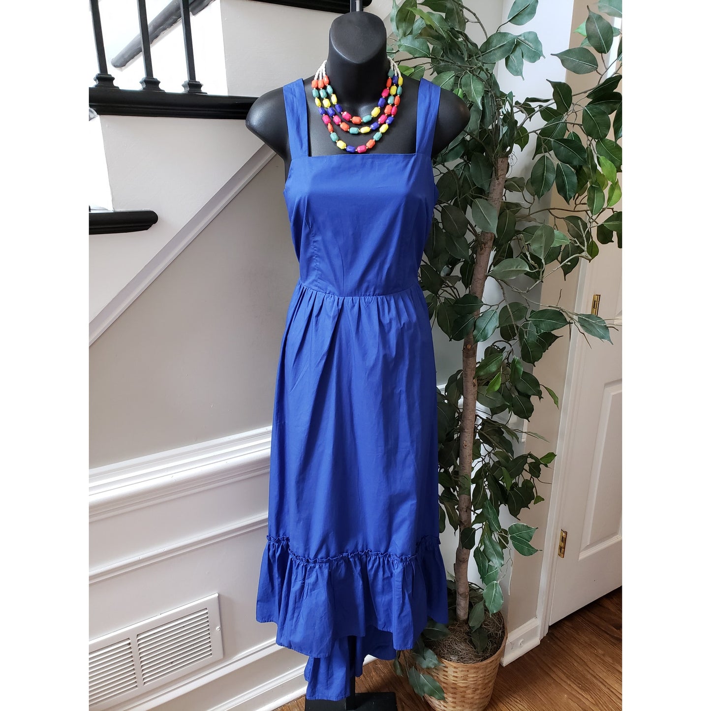 Who What Wear Long Maxi Dress Women Size XS Blue Pleated Square Neck Wide Strap