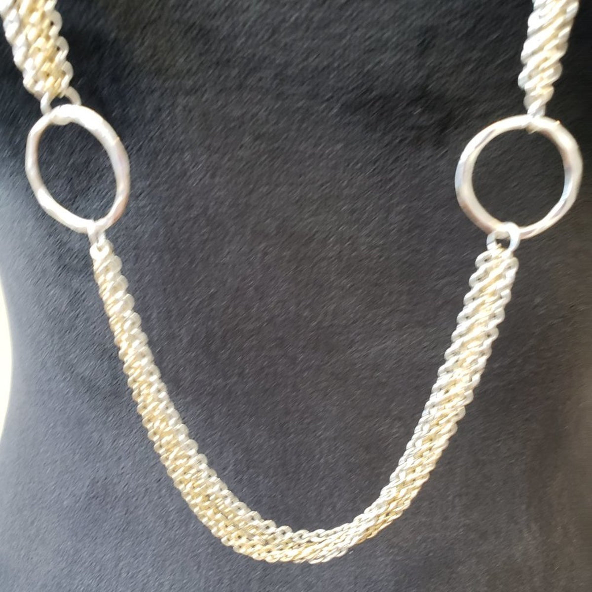 Womens Gold Silver Ring Station Multi-Chain Long Necklace with Lobster Clasp