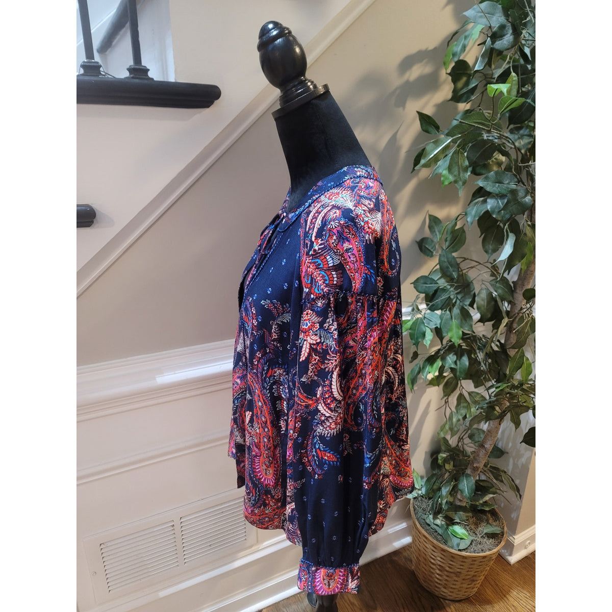 Monsoon Blouse Top Women's Small Multicolor Paisley Print Pleated Drop Shoulder