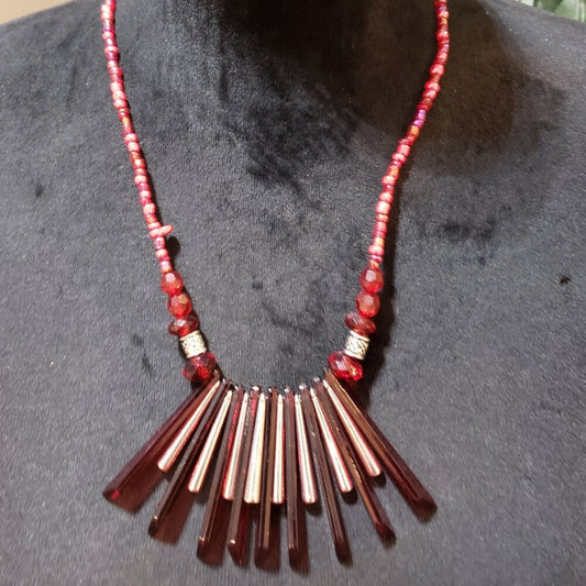 Womens Carnelian Marbled Metal Spikes Coral Beads Chain Necklace with Lobster