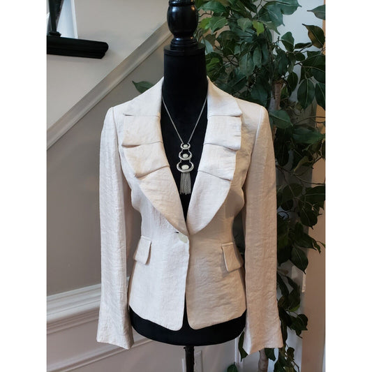 Nine West Women's Beige Shimmer Solid Rayon Casual Long Sleeve Blazer Size 4