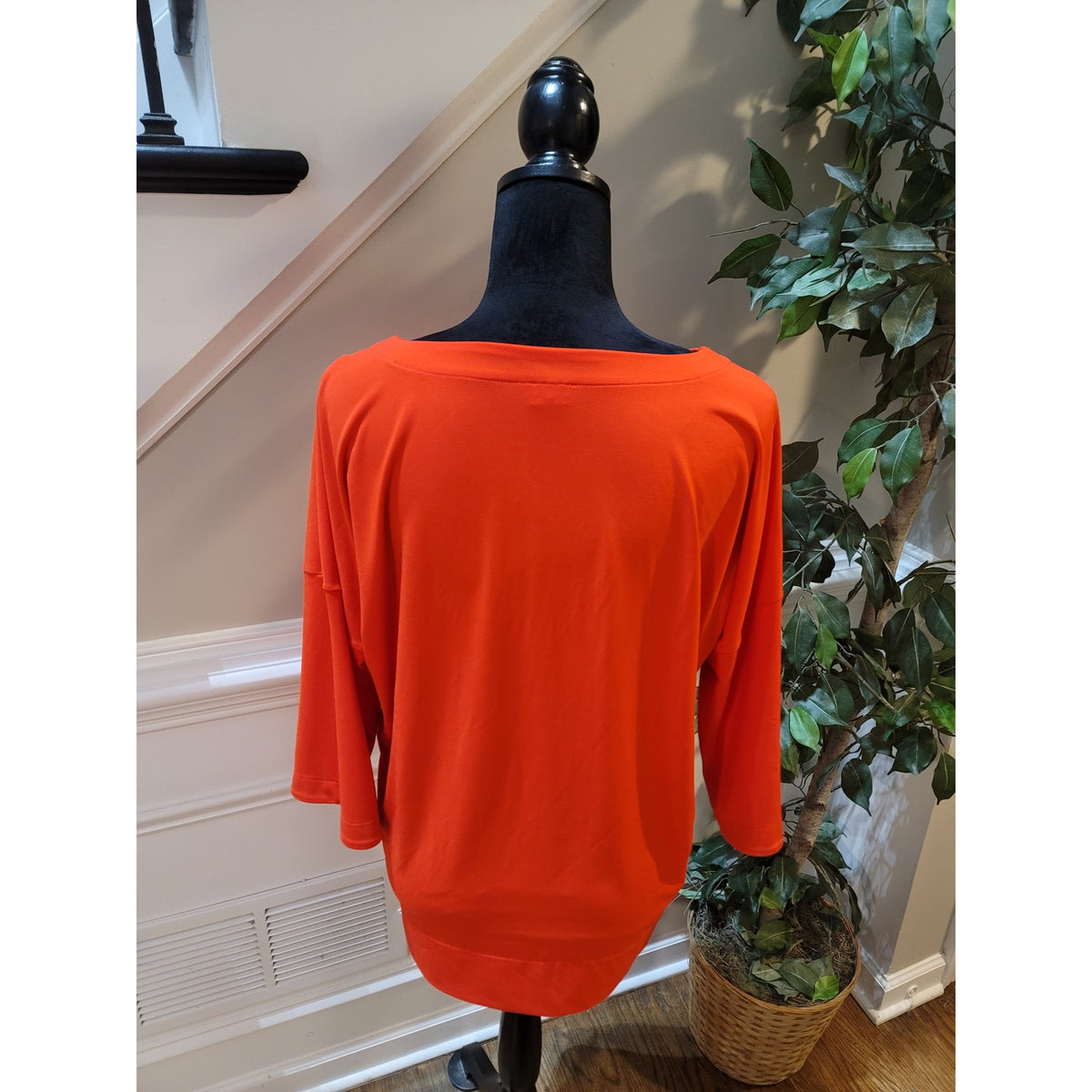 Chico’s Blouse Top Women's SZ 0 Coral Orange 3/4 Drop-Shoulder Sleeves Boat Neck