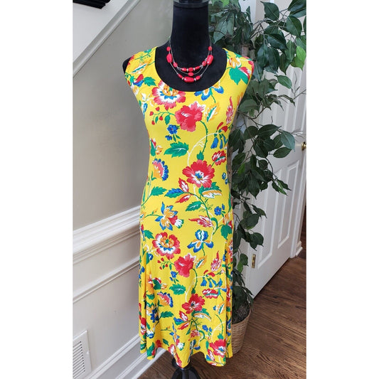 Jessica London Women's Yellow Floral Round Neck Sleeveless Knee Length Dress 16