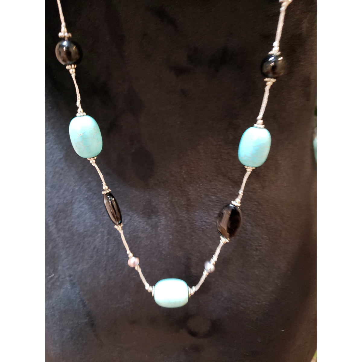 Women Fashion Turquoise Black Acrylic Beaded Station Necklace Jewelry w/ Lobster
