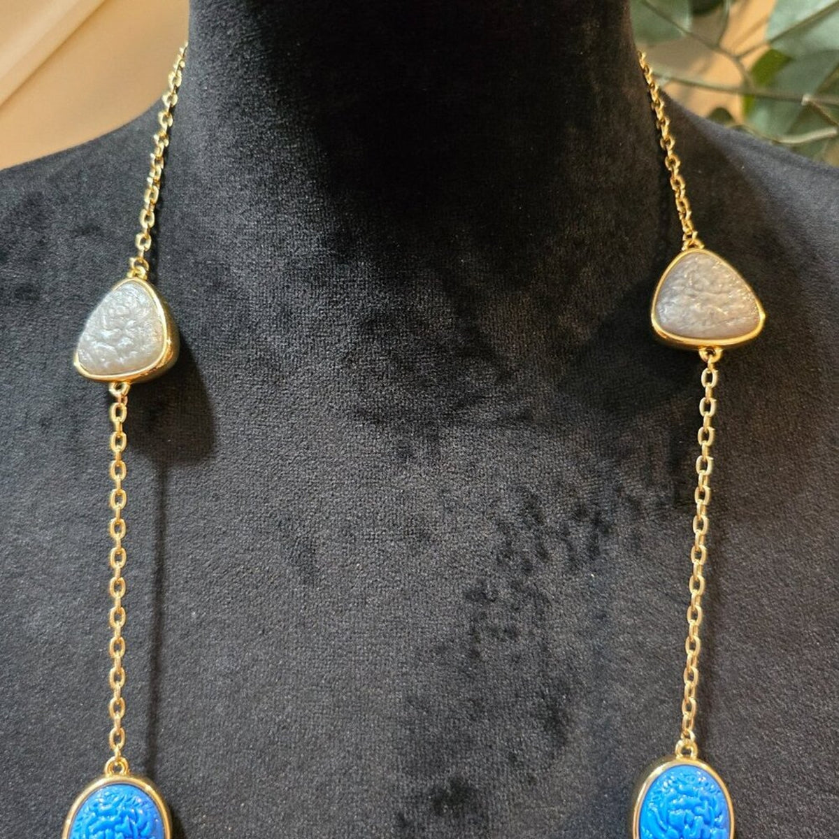 Womens Silver Blue Green Amazonite Beaded Necklace Jewelry with Lobster Clasp