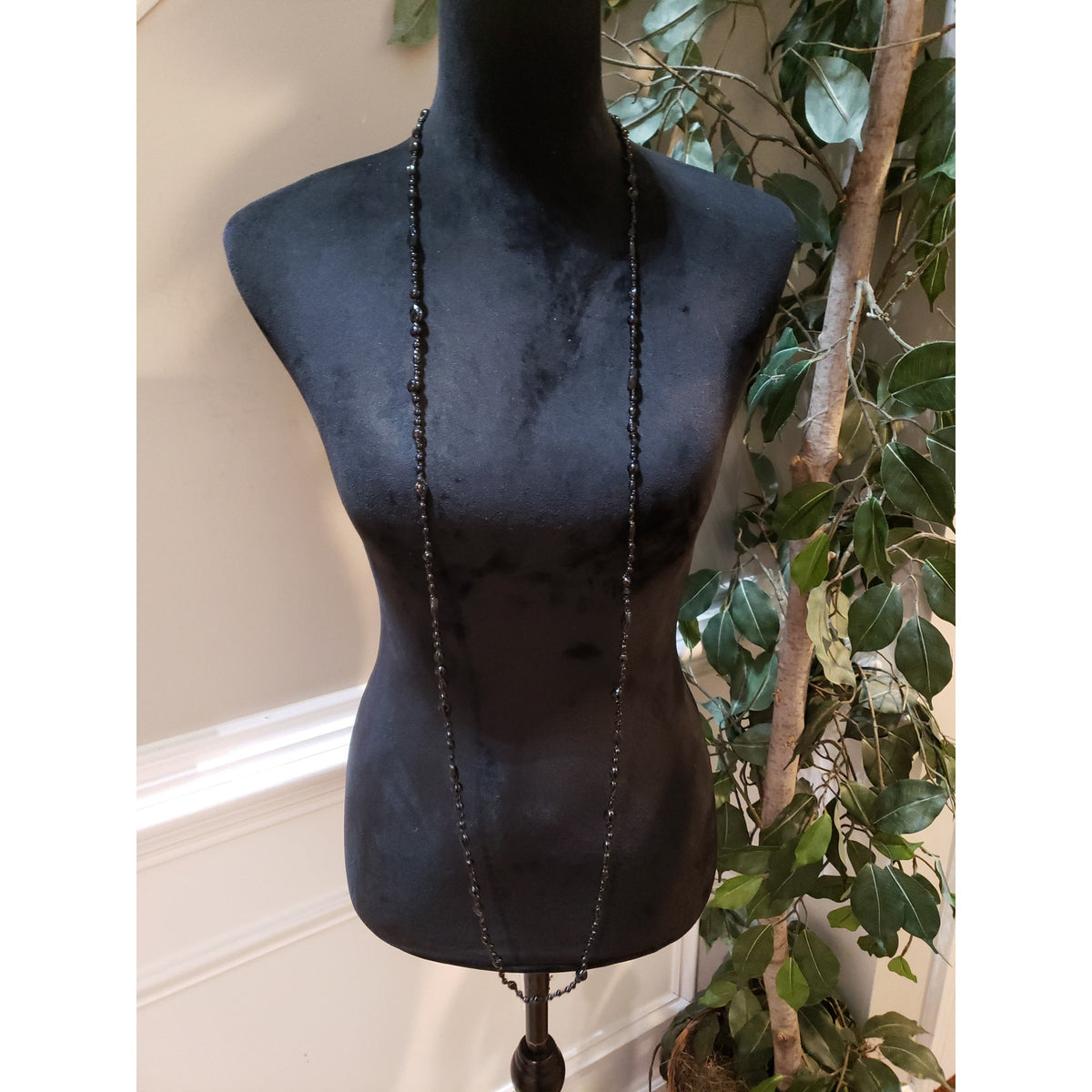 Womens Fashion Black Beaded Statement Long Collar Necklace with Lobster Clasp