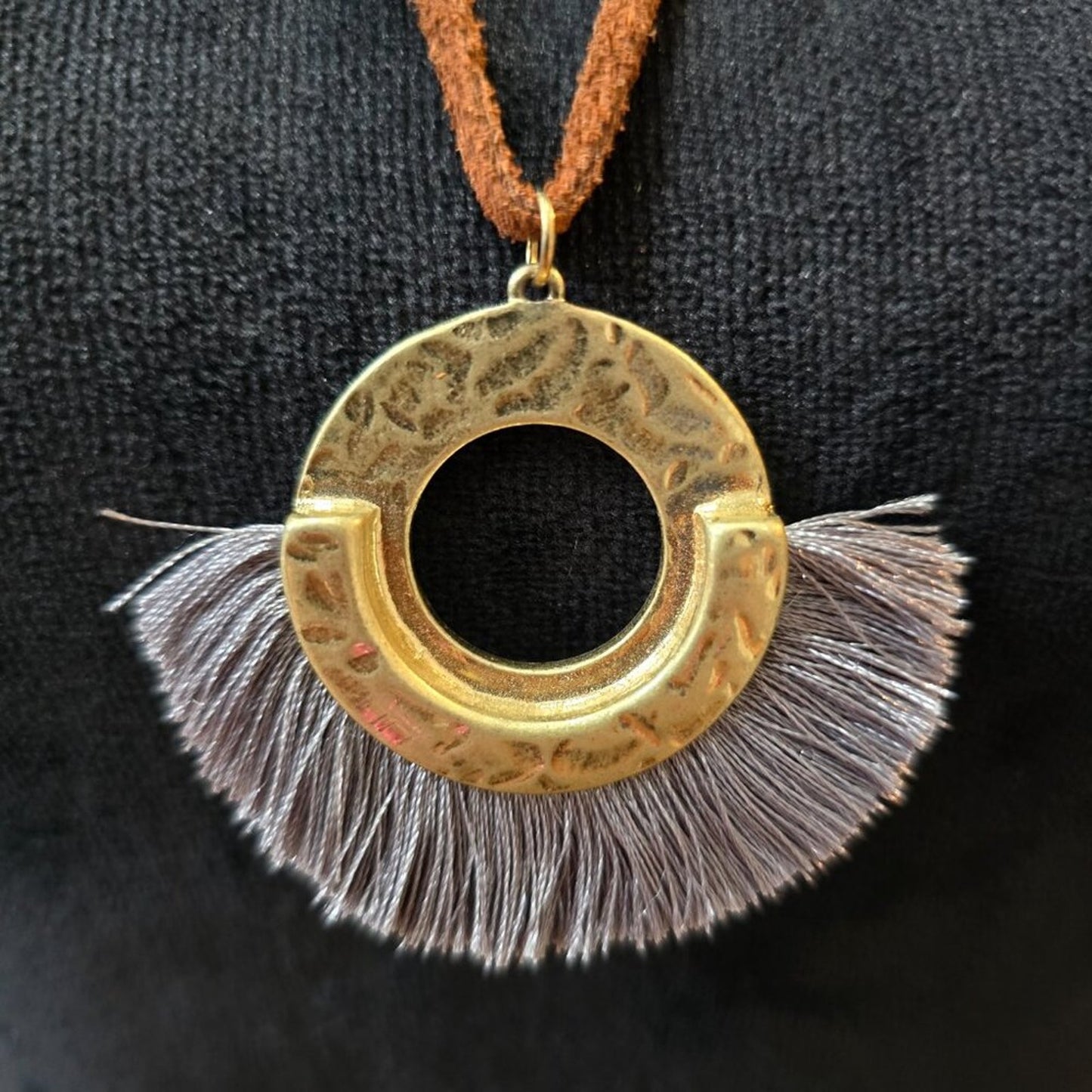 Womens Gold Tone Brass Circle Ethnic Tassel Necklace Jewelry with Lobster Clasp
