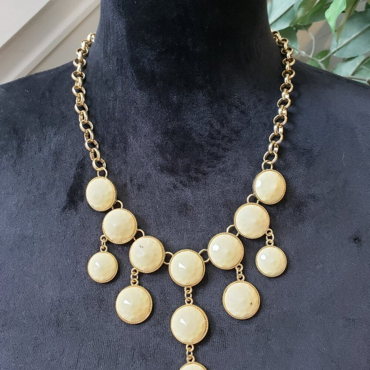 Womens Ivory Gemstone Gold Tone Link Chain Necklace Jewelry with Lobster Clasp