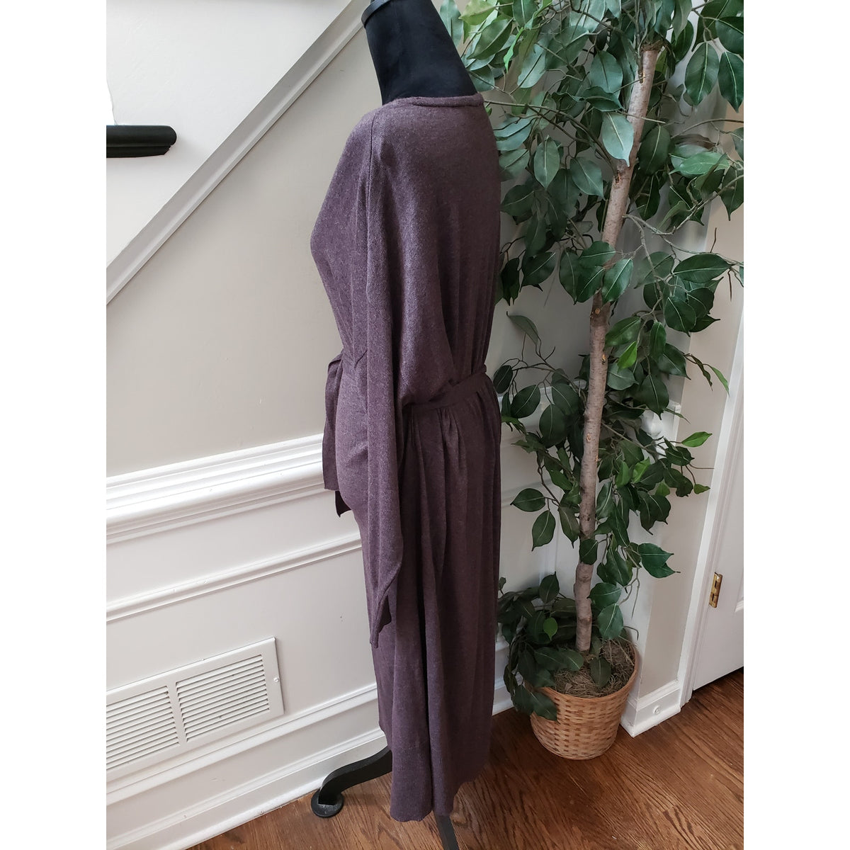 Terra & Sky Maxi Dress Womens 2X Brown Deep Neck Tie Waist Raglan Sleeve & Hem