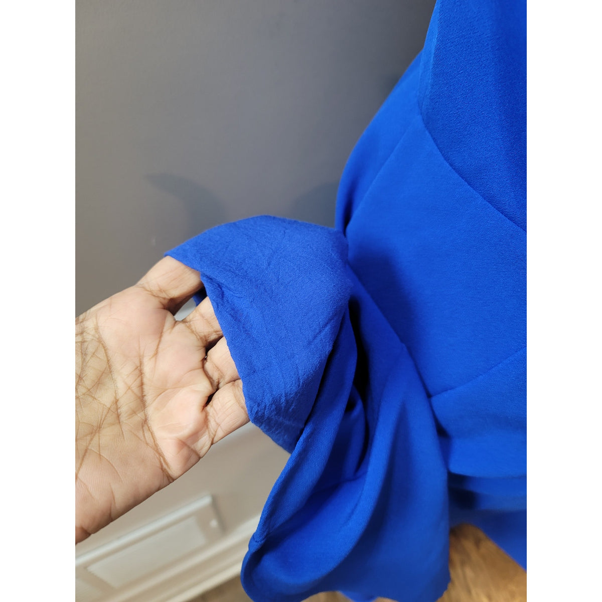 Aryn K Sleeveless Dress Women Medium Blue Fit Flare Ruffle Hem Cocktail Party