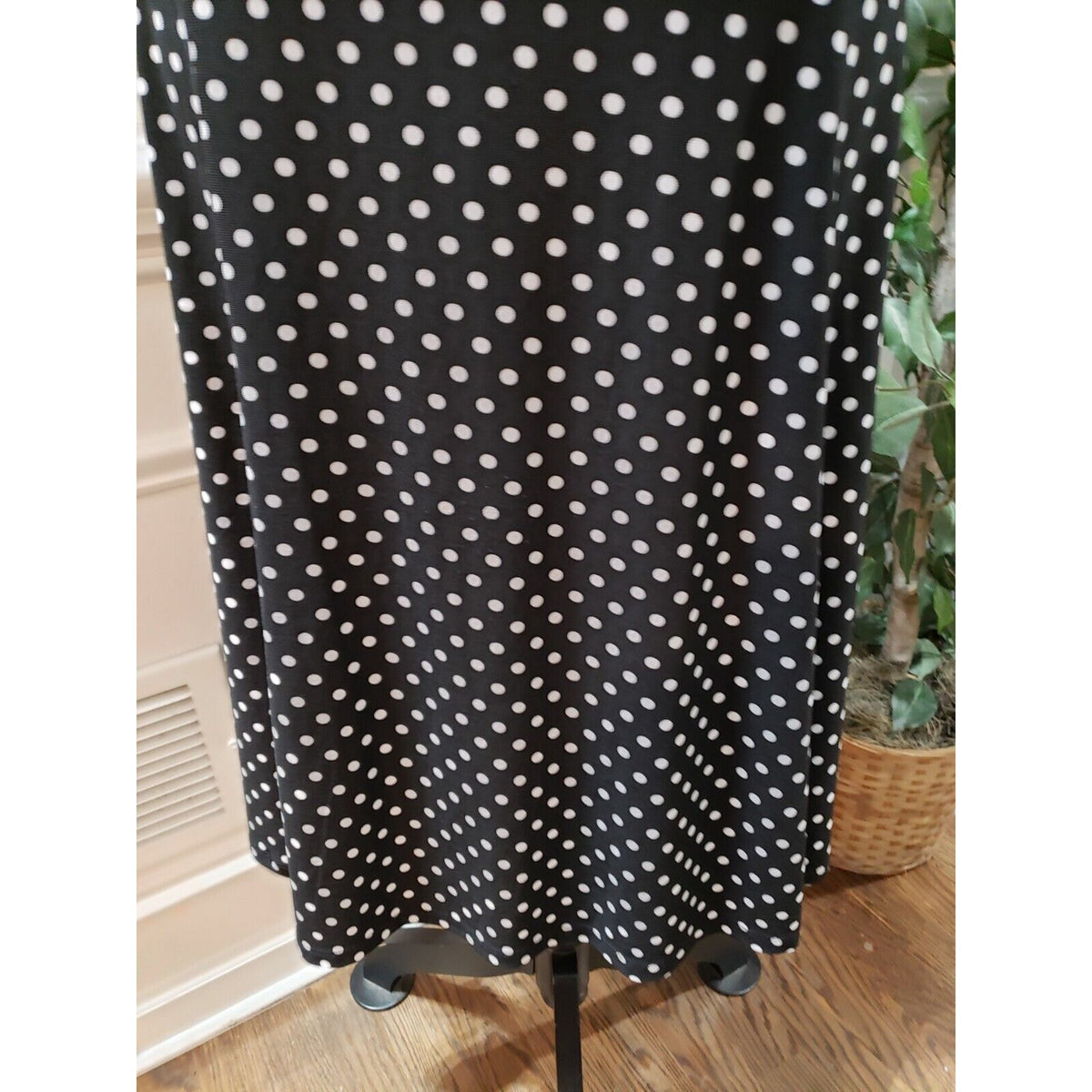 Chaps Womens Black & White Polyester Round Neck Short Sleeve Knee Length Dress M