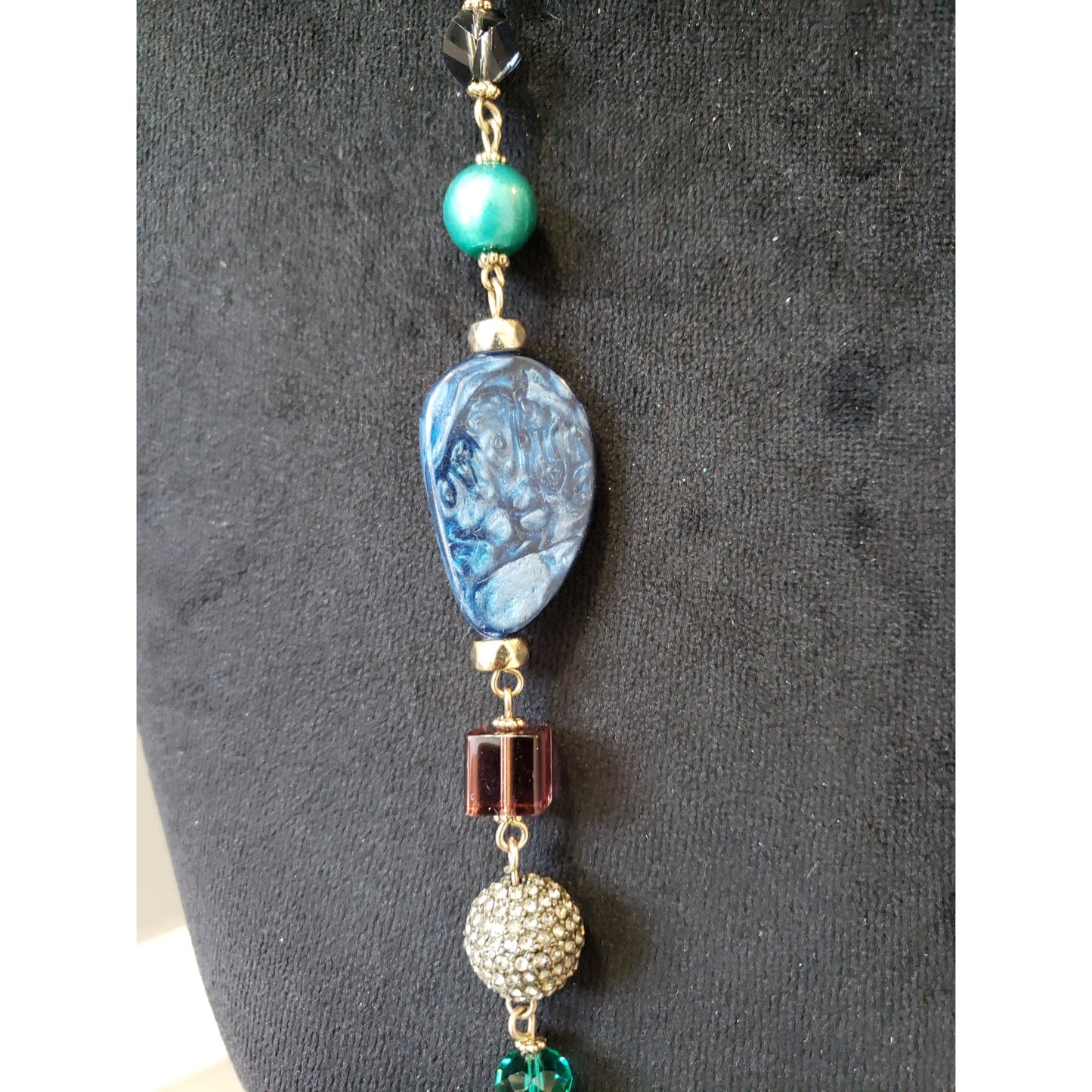 Women's Multicolor Beaded Statement Necklace with Unique Stone and Lobster Clasp