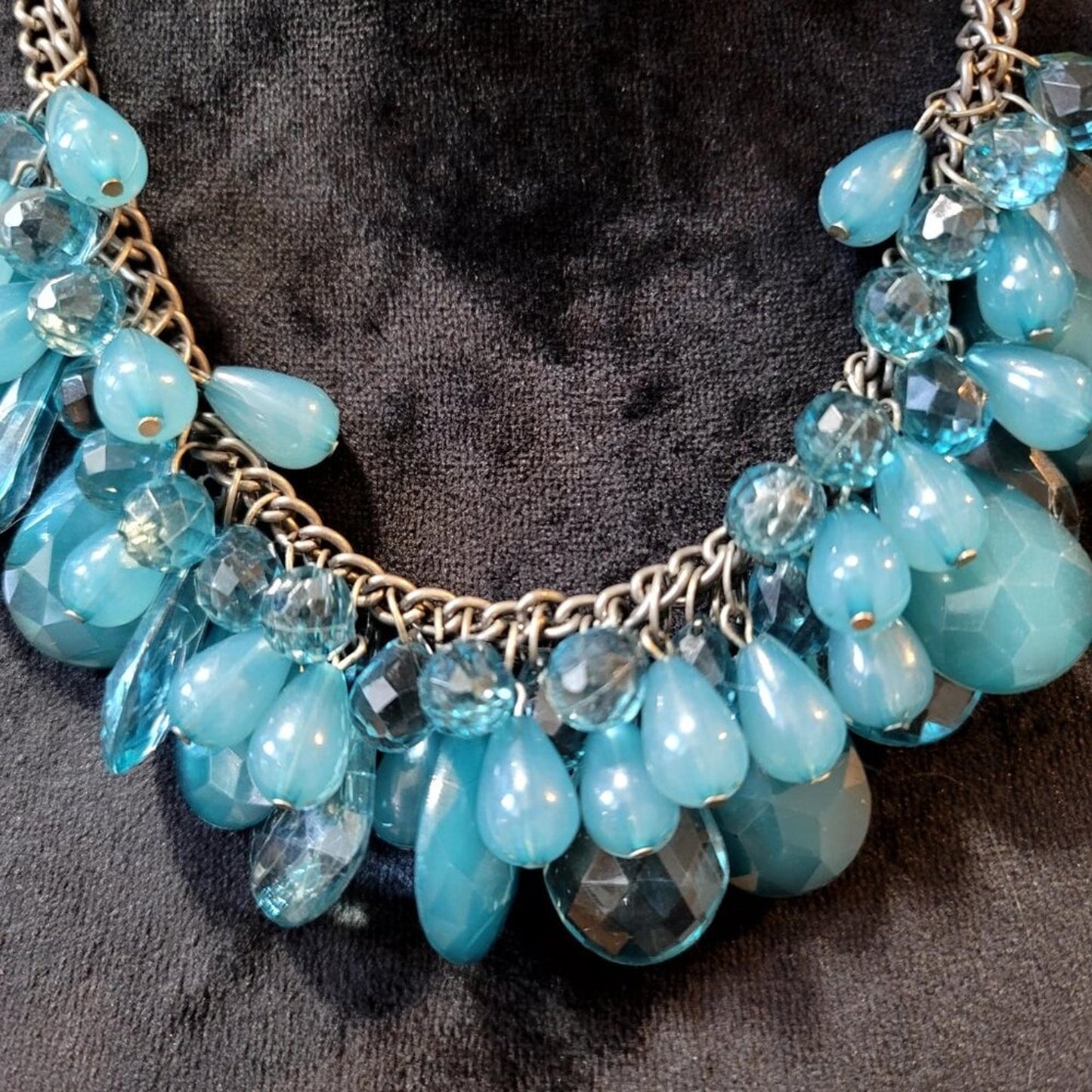 Womens Blue Teardrop Crystal Statement Necklace Jewelry with Lobster Clasp