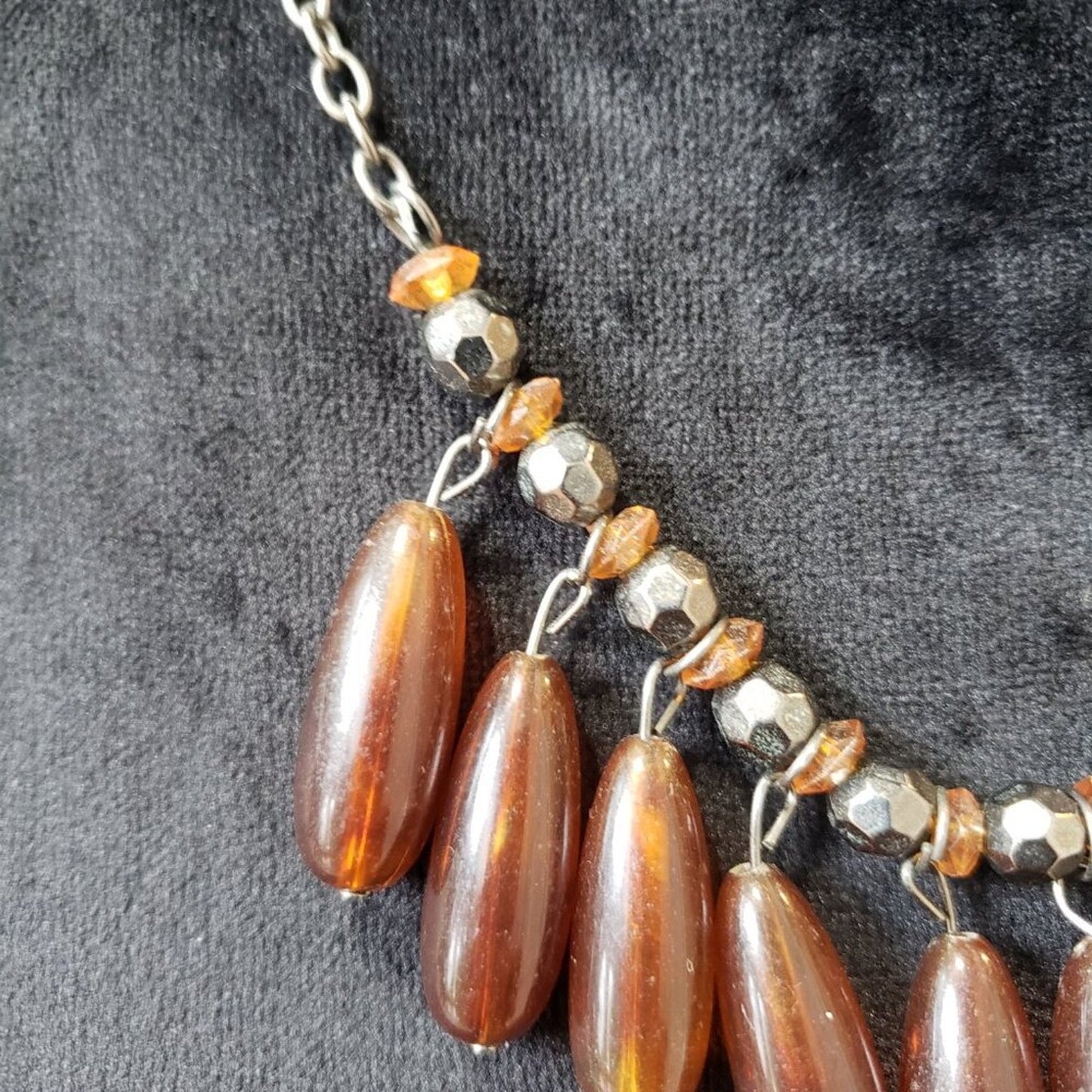 Womens Fashion Brown Glass Beads Link Chain Necklace Jewelry with Lobster Clasp