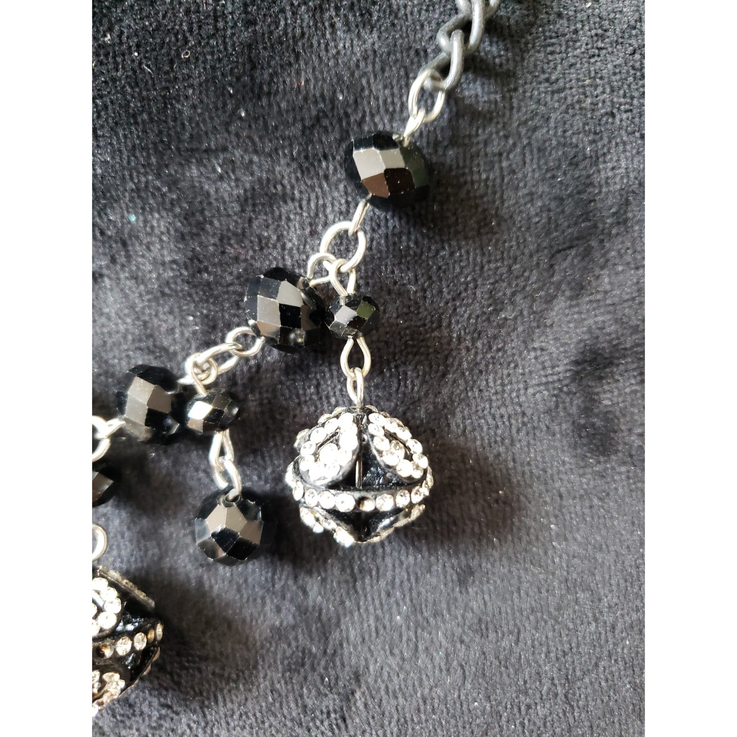 Womens Retro Faceted Black Crystal Beaded Rhinestone Encrusted Balls Necklace