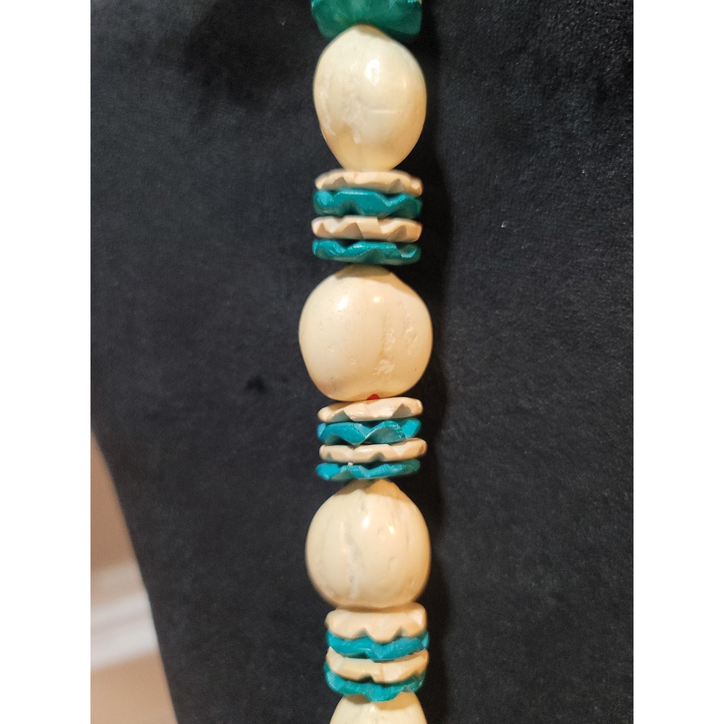 Women's Handmade Beaded Necklace with Turquoise and Cream Beads Unique Design