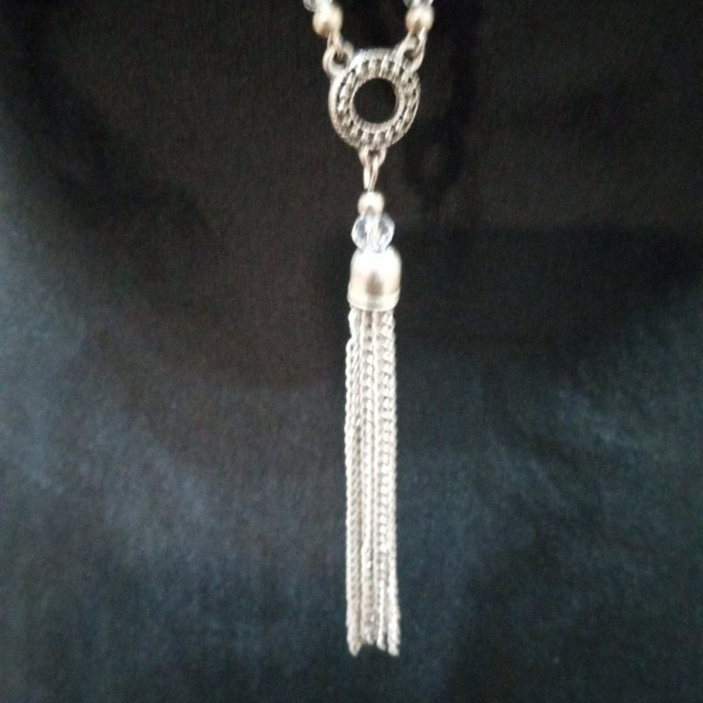 Womens Fashion Chunky Silver Tone Sweater Chain Charm Tassel Pendant Necklace