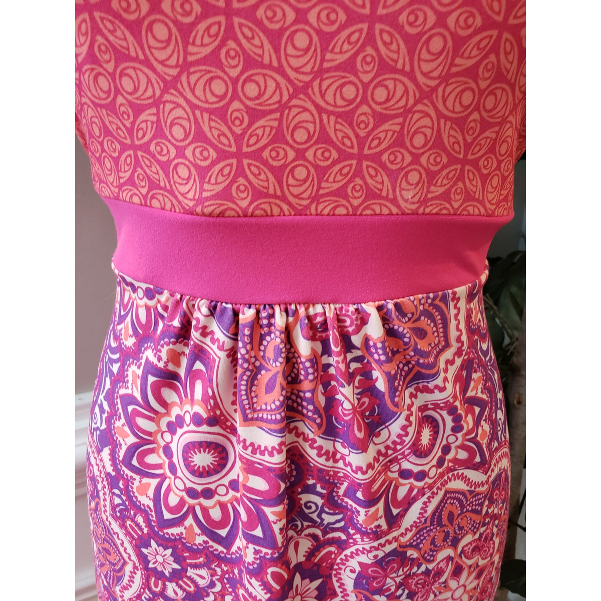 Tehama Tank Dress Women Medium Pink Purple Floral Cross Back Strap Empire Waist
