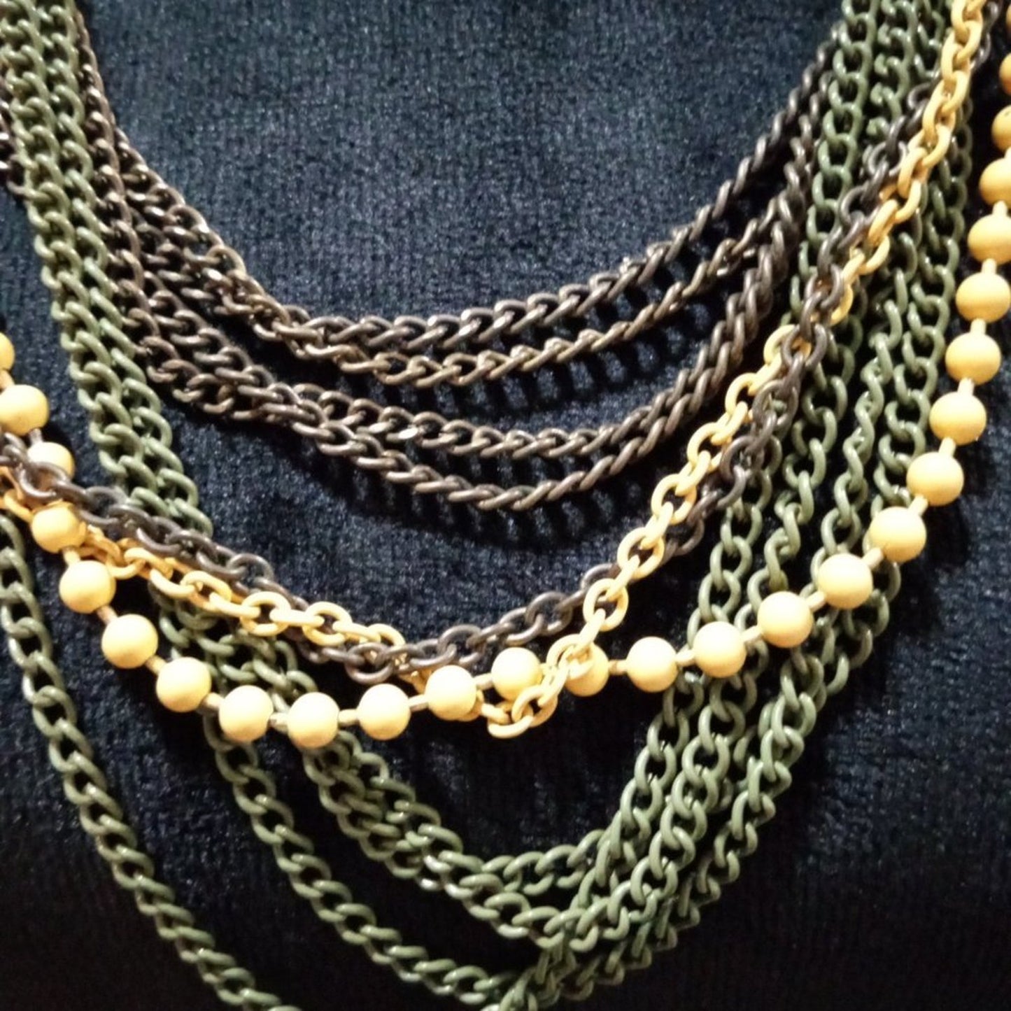 Women's Vintage Monet Multi Strand Yellow & Gold Chain Necklace With Lobster Cla