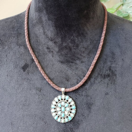 Chaps Womens Silver Tone Turquoise Beaded Pendant Necklace with Lobster Clasp
