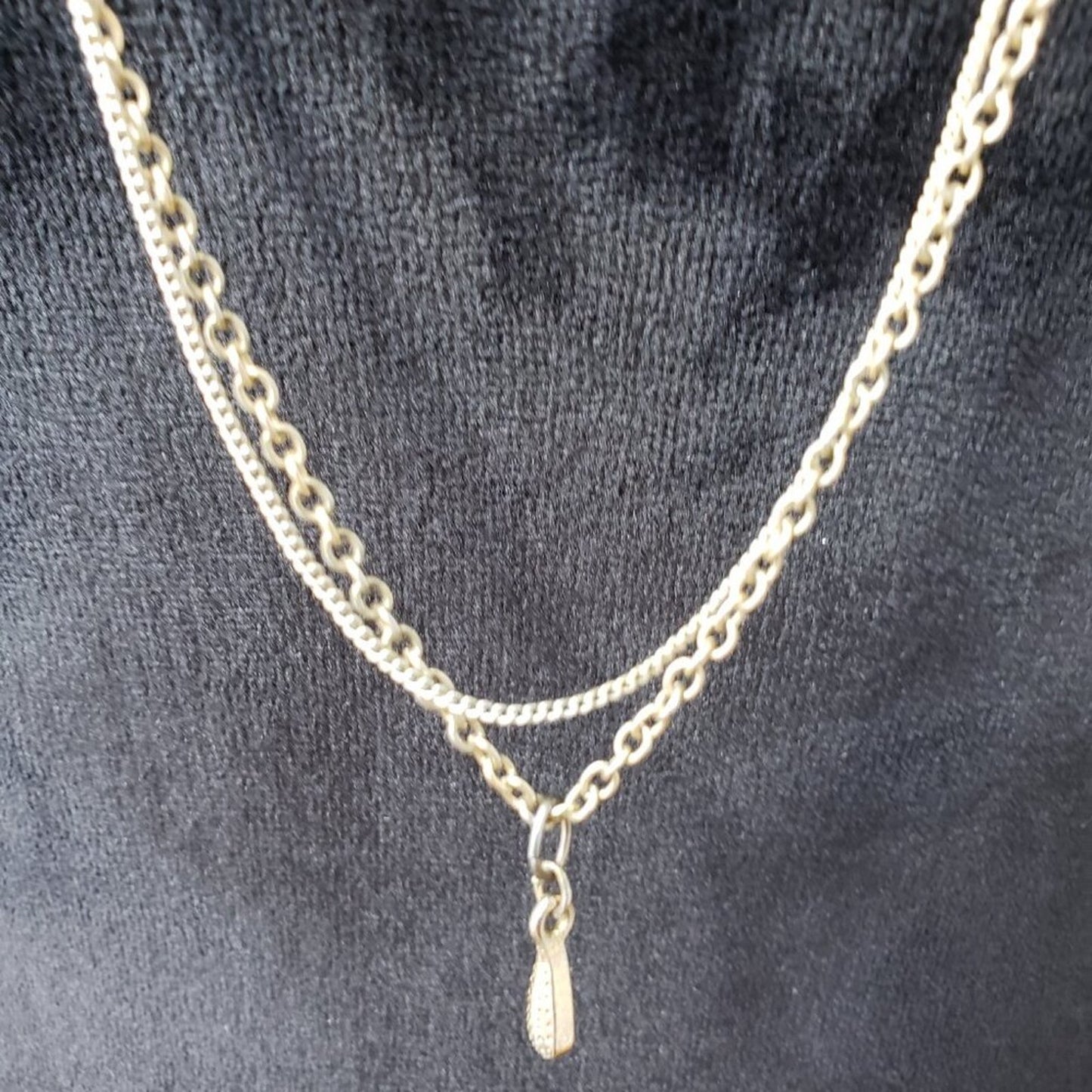Womens Fashion Clear Crystal Gold Tone 2 Layer Chain Necklace with Lobster Clasp