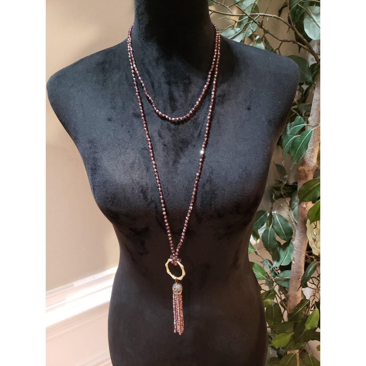 Womens Purple Aurora Borealis Faceted Glass Beaded Tassel Long Necklace Jewelry