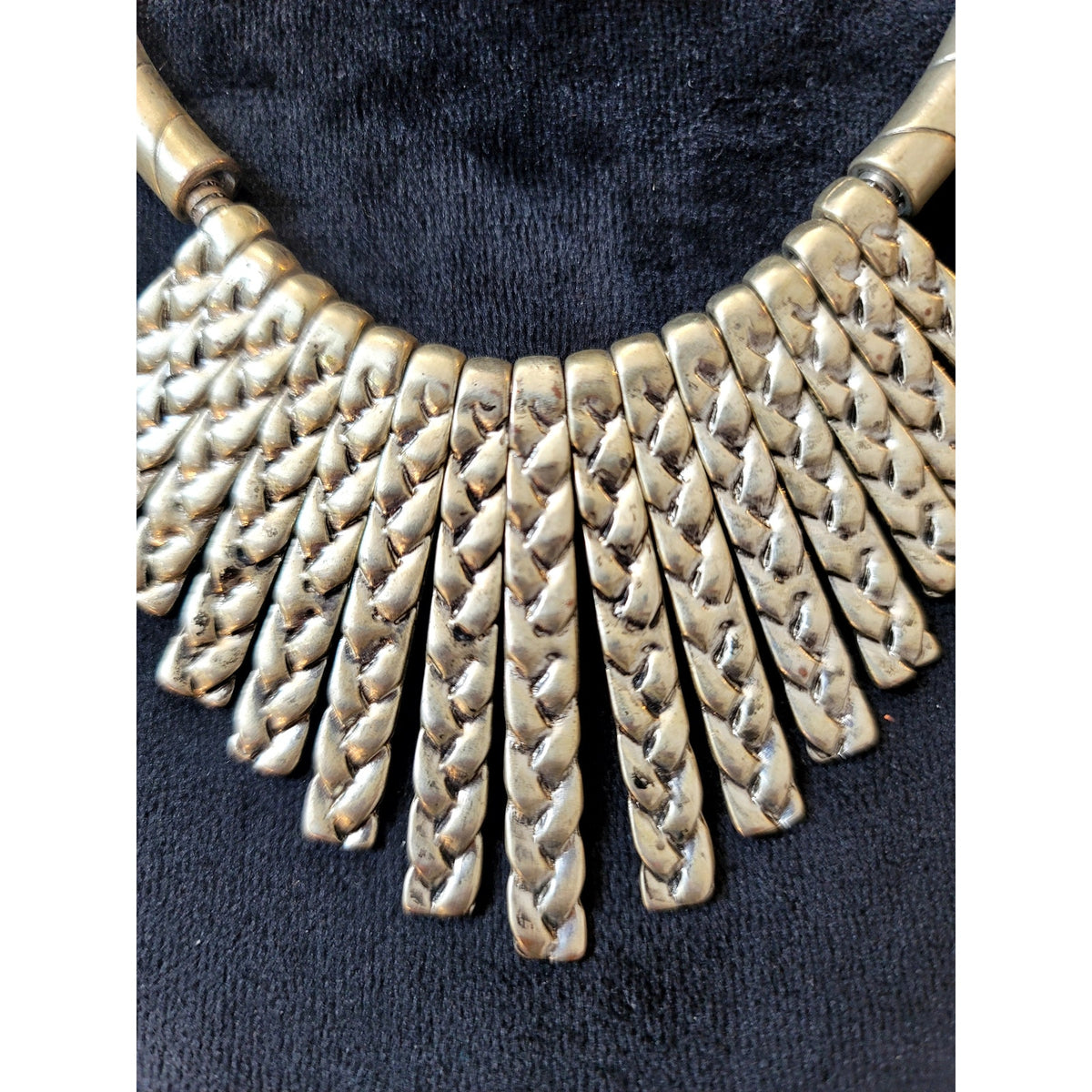 Brushed Gold Tone Fringe Statement Bib Necklace Hammered Geometric Boho Chic