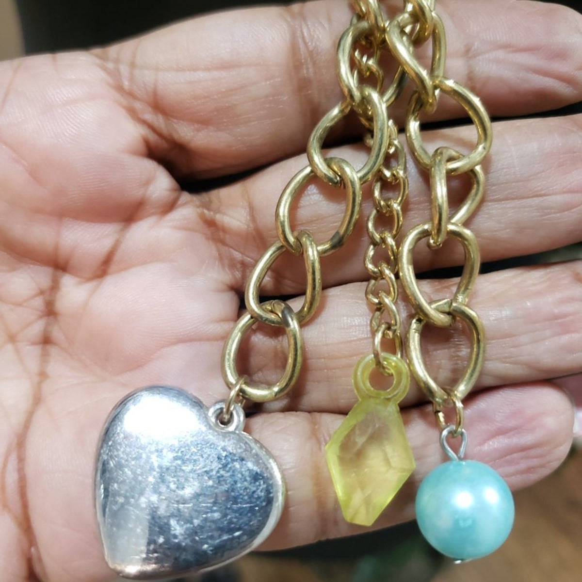 Womens Fashion Multicolor Stone Beads Heart Charm Long Pendant Necklace