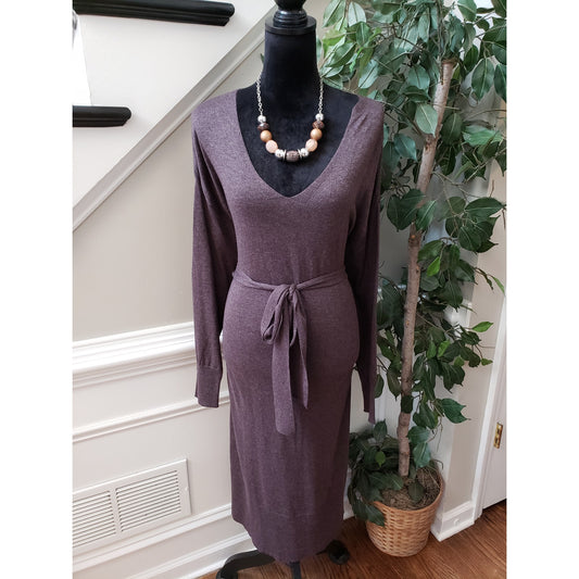 Terra & Sky Maxi Dress Womens 2X Brown Deep Neck Tie Waist Raglan Sleeve & Hem