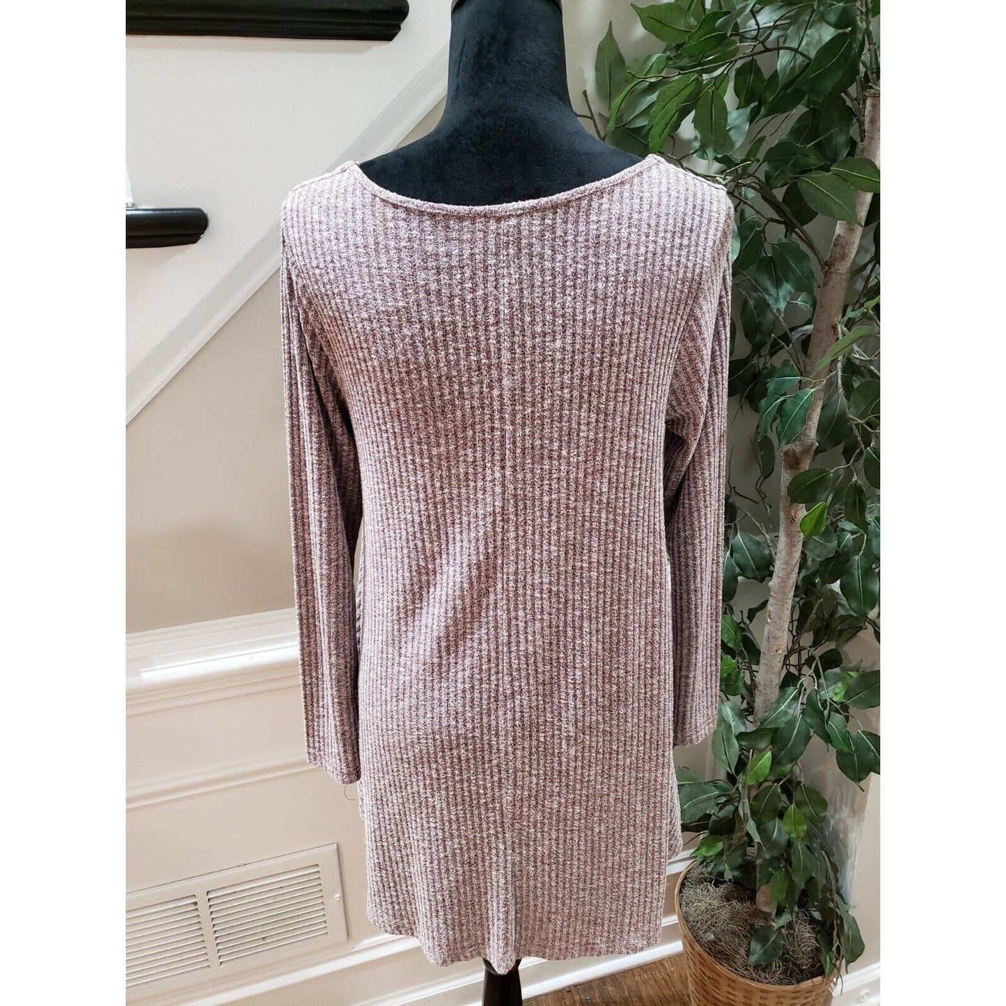 Umgee Women's Gray Striped Cotton Casual Round Neck Long Sleeve Sweater Small