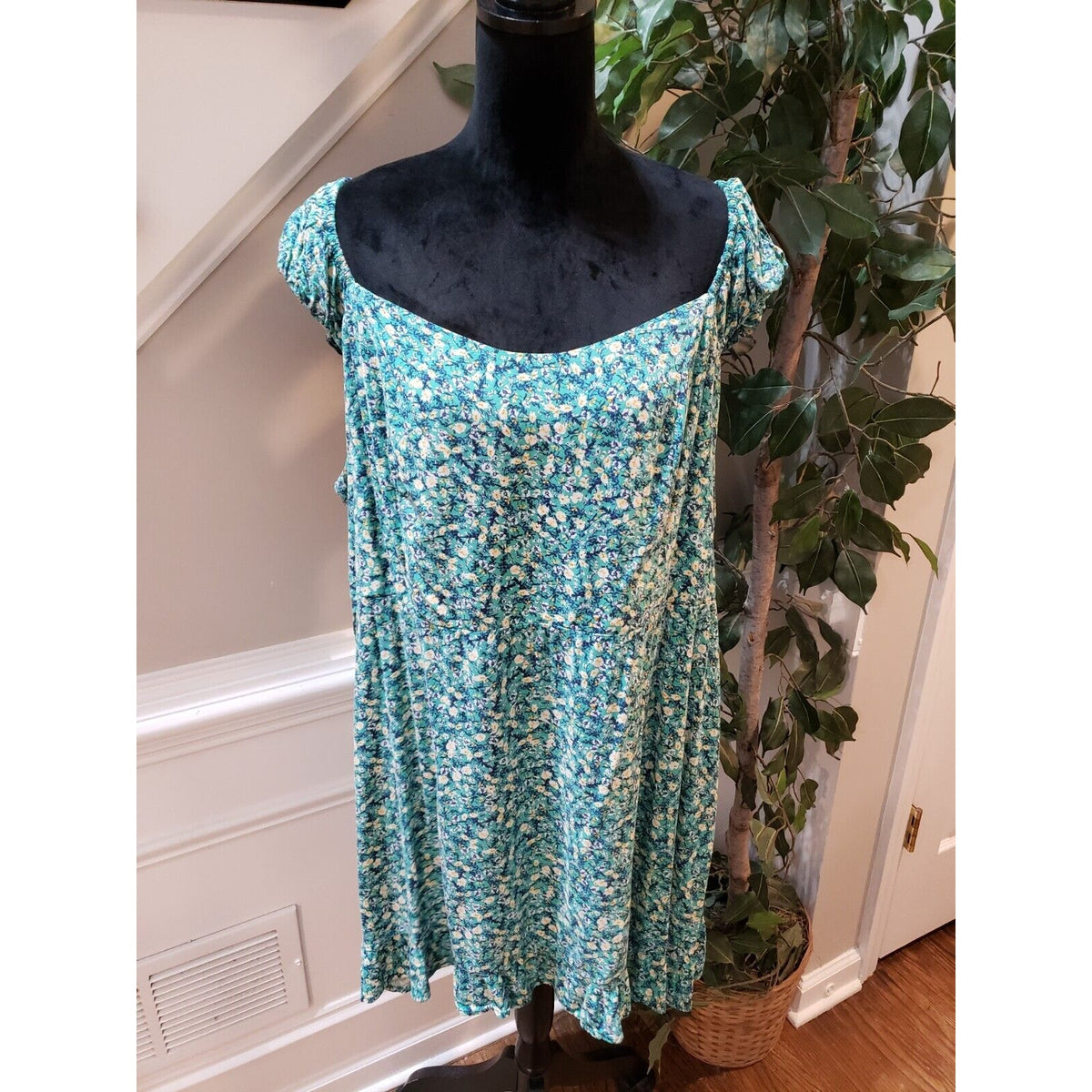 Old Navy Womens Green Floral Backless Smocked Sweetheart Knee Length Dress 3X