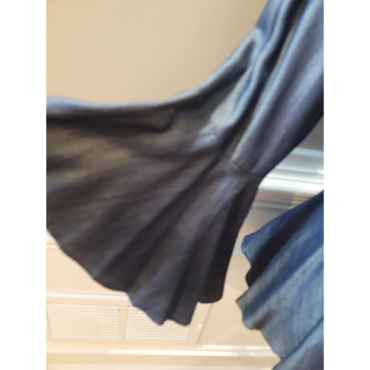 White House Black Market Peplum Top 10 Blue Denim Dramatic Bell Sleeve Pullover
