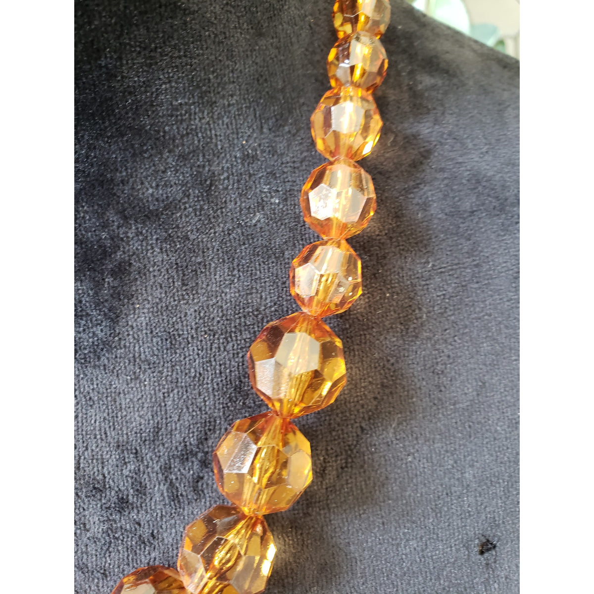 Womens Gold Tone Faceted Crystal Amber Beads Chain Necklace Jewelry with Lobster