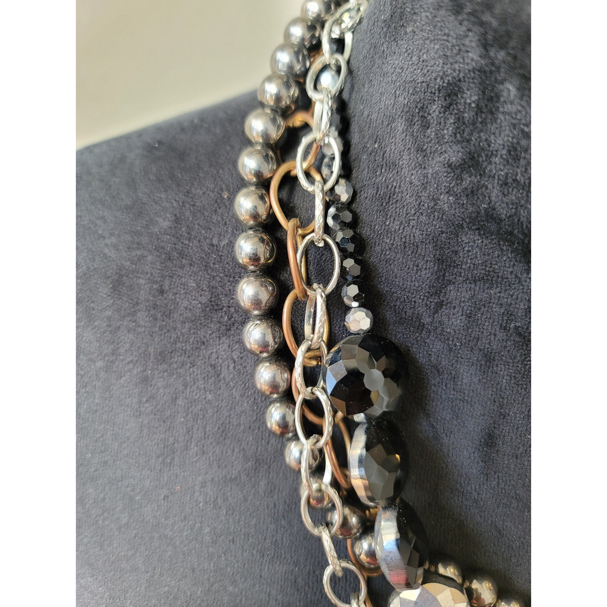 Women's Multi Layer Beaded Chain Statement Necklace With Lobster Clasp Lock