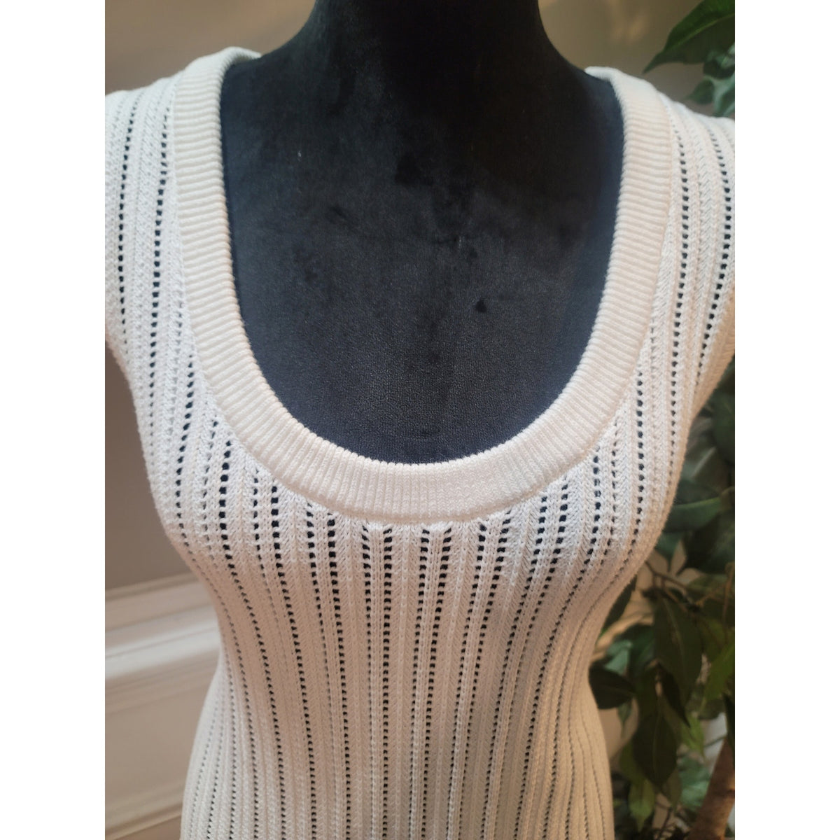 The Upside Stitch Sweater Women Medium White Open Knit Ribbed Armhole Sleeveless
