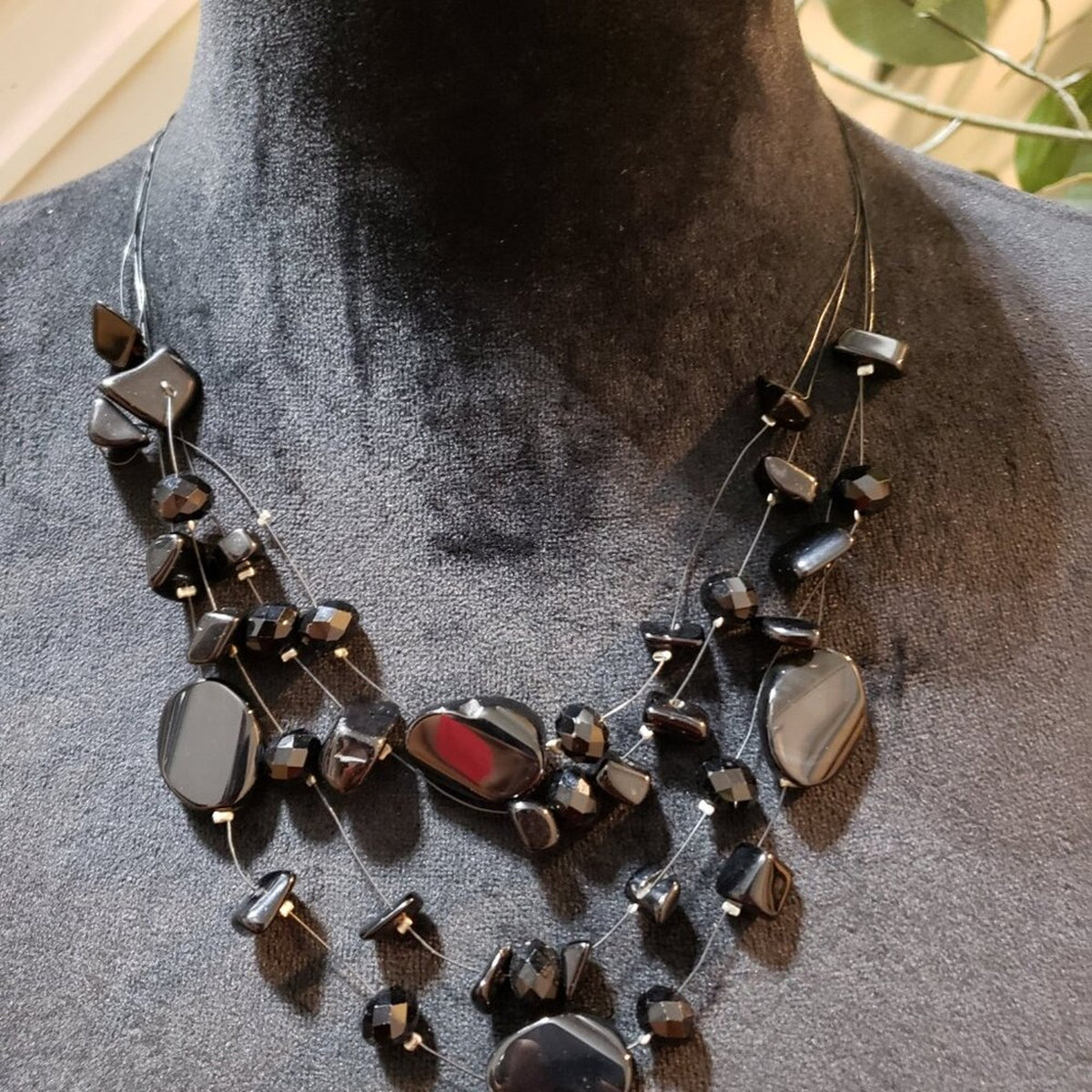 Womens Fashion Black Enamel Stone 4 Layered Necklace Jewelry w/ Lobster Clasp