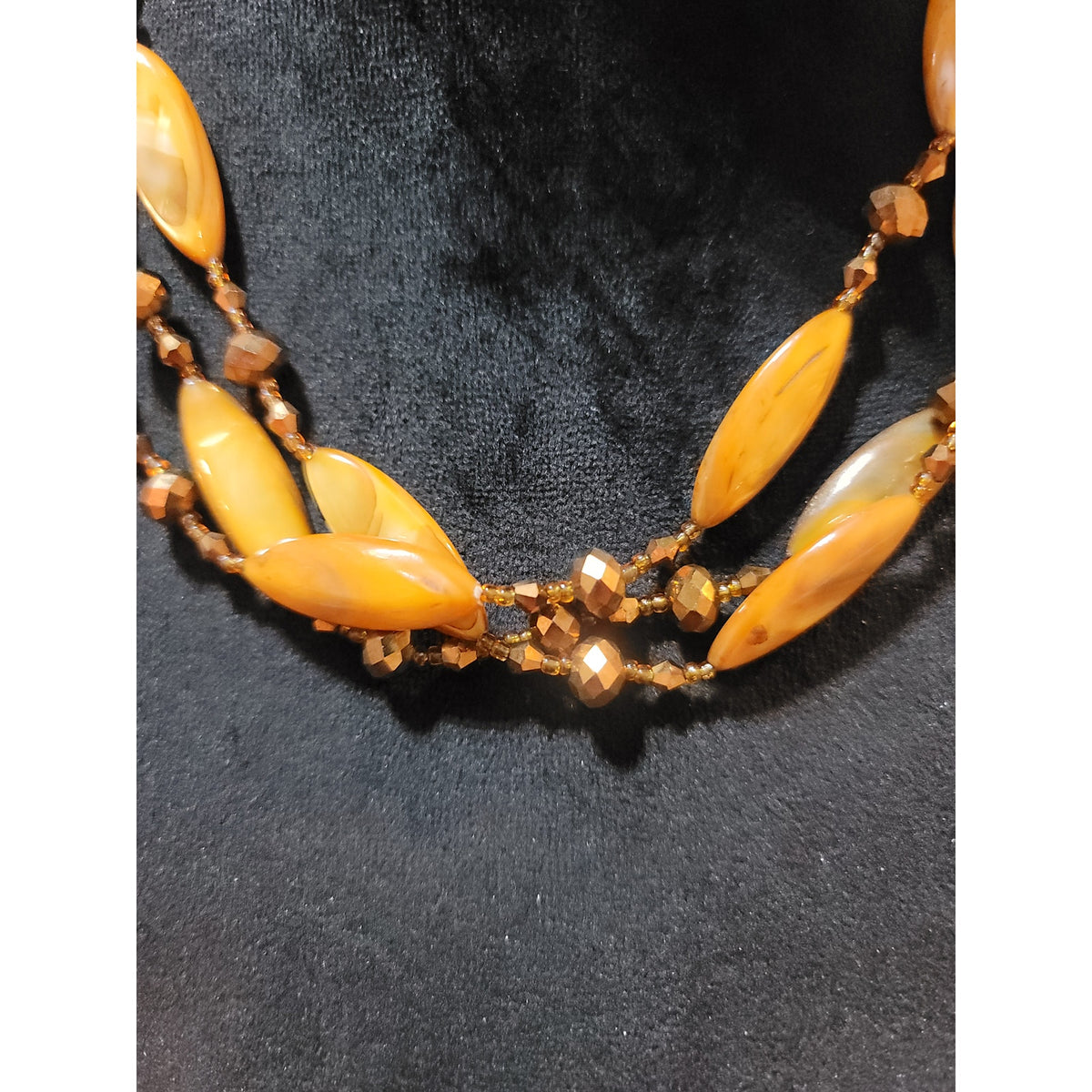 Women's Orange Beaded Multi Layer Necklace With Lobster Clasp Elegant Jewelry