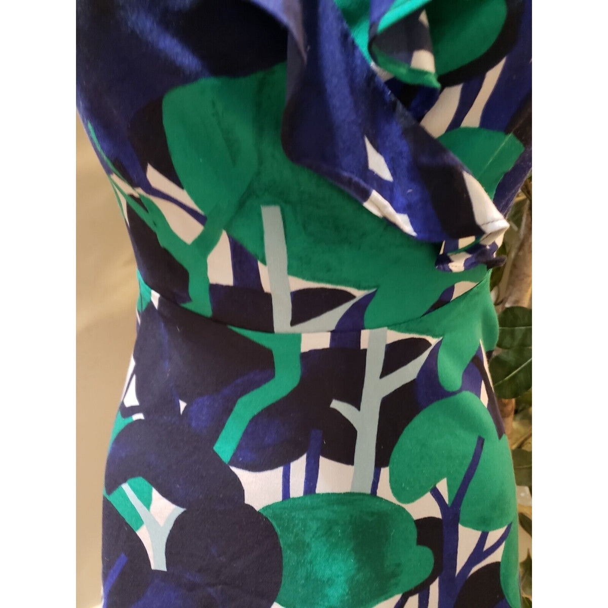 Ann Taylor Womens Blue & Green Polyester V-Neck Sleeveless Knee Length Dress 00P