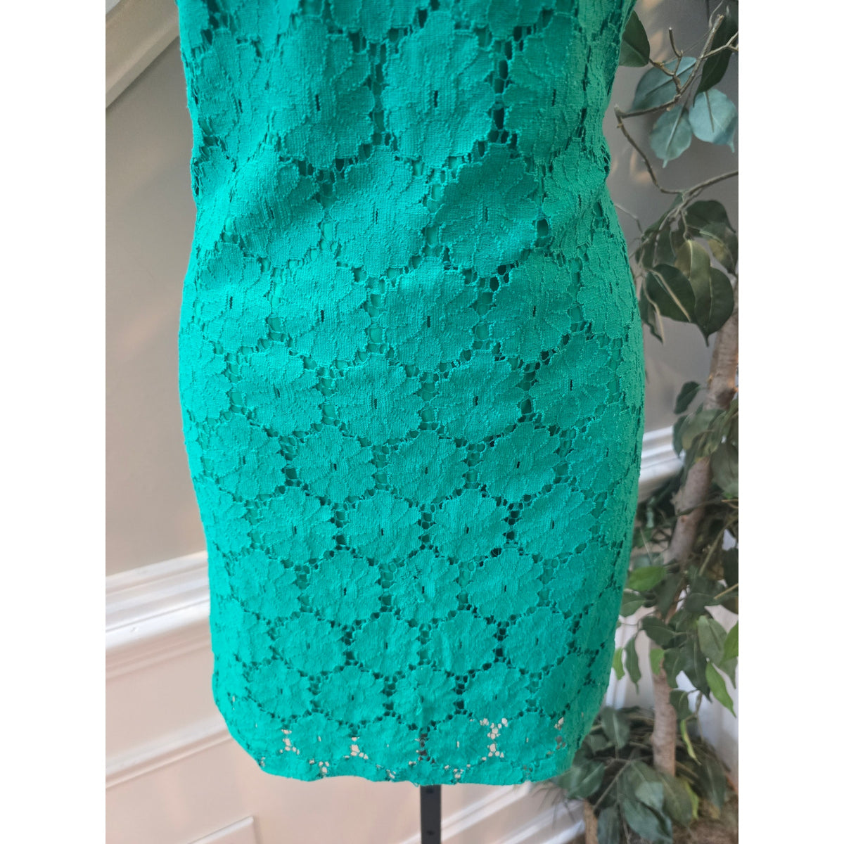Sheath Dress Women Chest Small Emerald Green Floral Lace Back Zipper Cap Sleeves