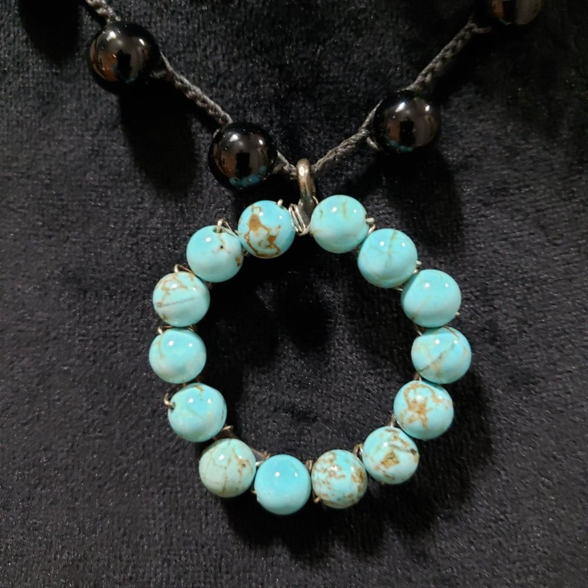 Womens Fashion Black Turquoise Round Beads Gemstones Collar Necklace Jewelry