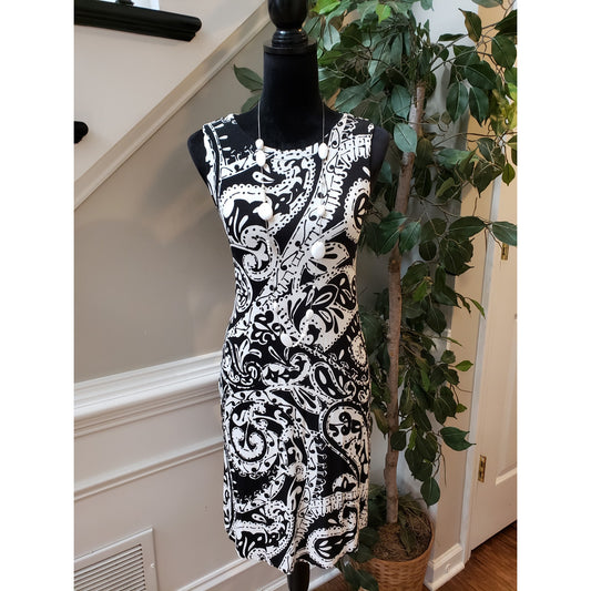 Ann Taylor Loft Shift Dress Women's S Black White Paisley Sleeveless Round Neck