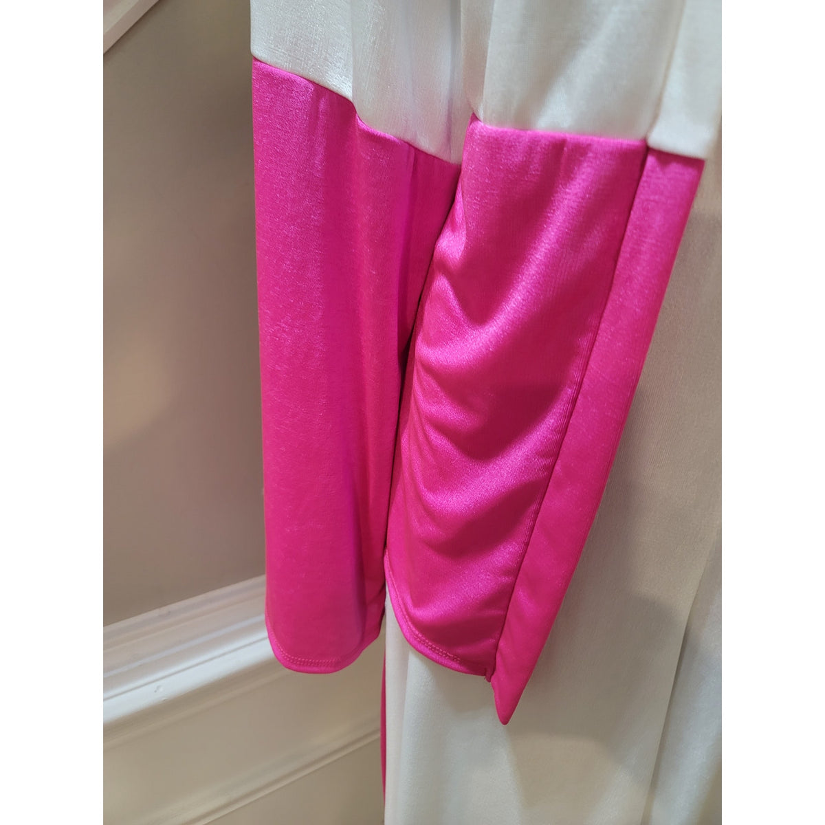 Itzy Cardigan Set Women's Large White/Pink Colorblock Open Front Drop Shoulder