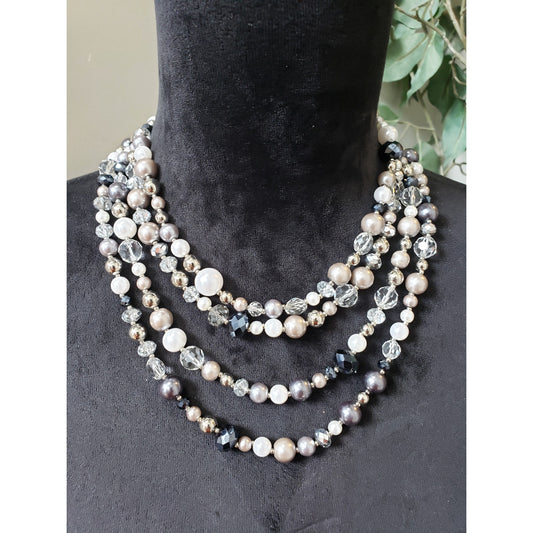 Women's Multi Strand Pearl Crystal Bead Necklace with Mystery Box Clasp