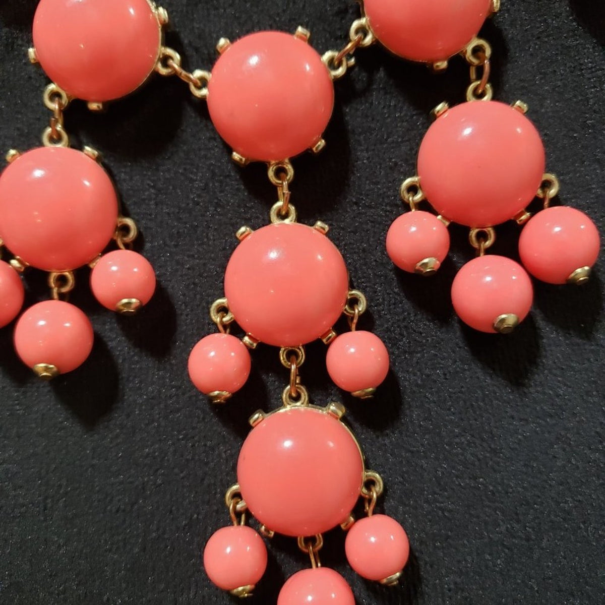 Womens Fashion Pink Rhinestones Bubble Beaded Gold Tone Statement Bib Necklace